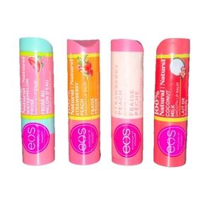 Lot Of 4 EOS Natural Coconut Strawberry Peach Watermelon Lip Balm New Sealed